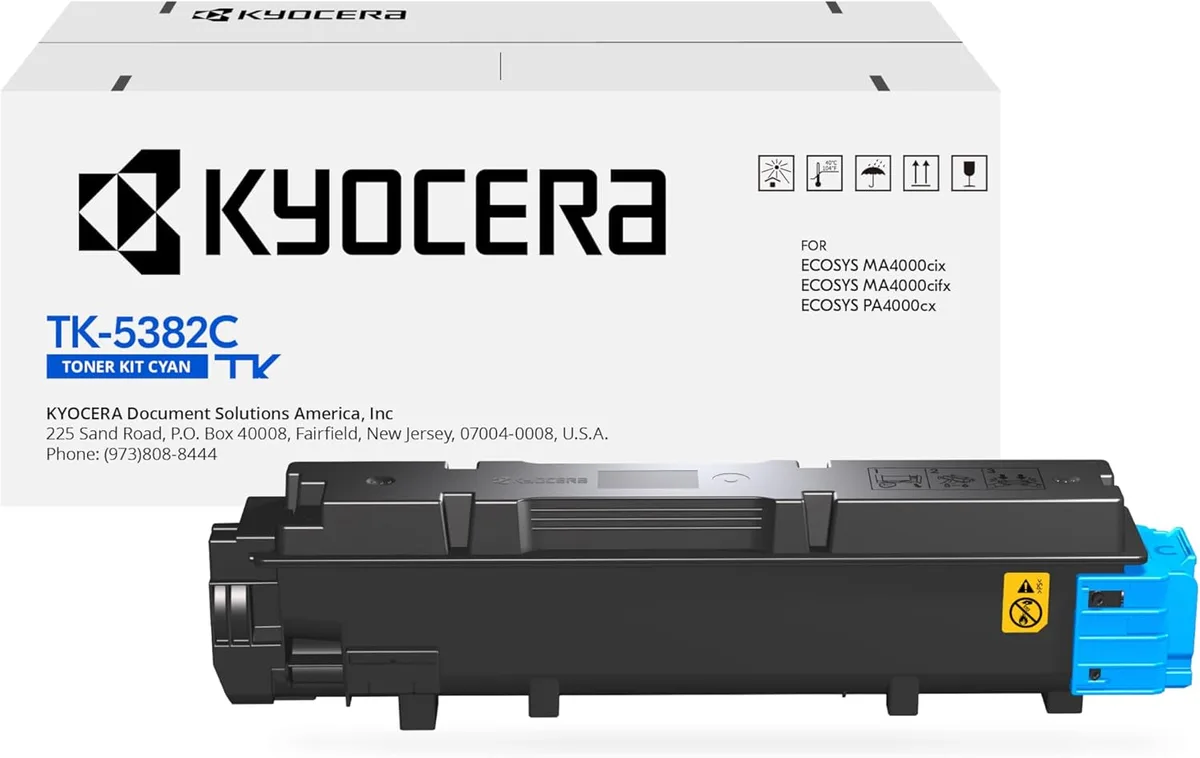 New Kyocera TK-5382C cyan toner cartridge in sealed box