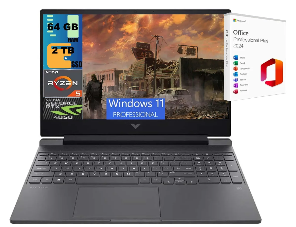 HP HP Victus 15 gaming laptop 15.6" FHD 144Hz Ryzen 5 8645HS RTX 4050 64GB 2TB — product photo