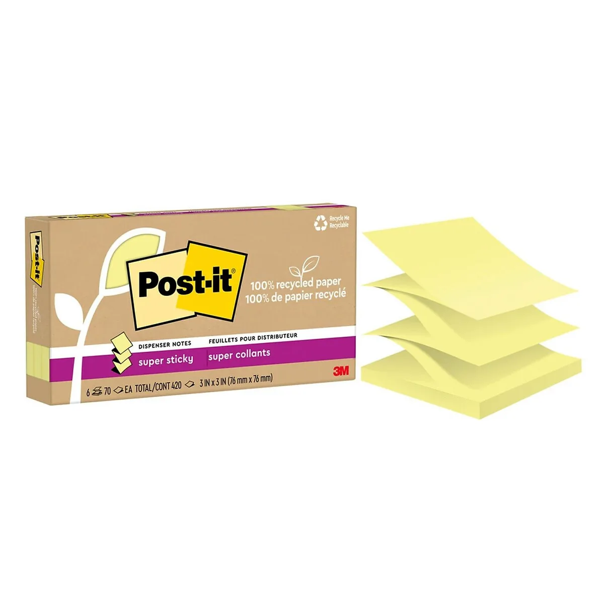 3M 3M R330R-6SSCY Post-it Super Sticky Pop-up Notes 3" x 3" Canary Yellow 70 Sheet 6 Pack — product photo