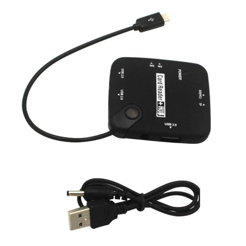 Hetai Tech Hetai Tech 3 Port OTG USB 2.0 Powered Adapter Hub Memory Stick Micro Card Reader — product photo