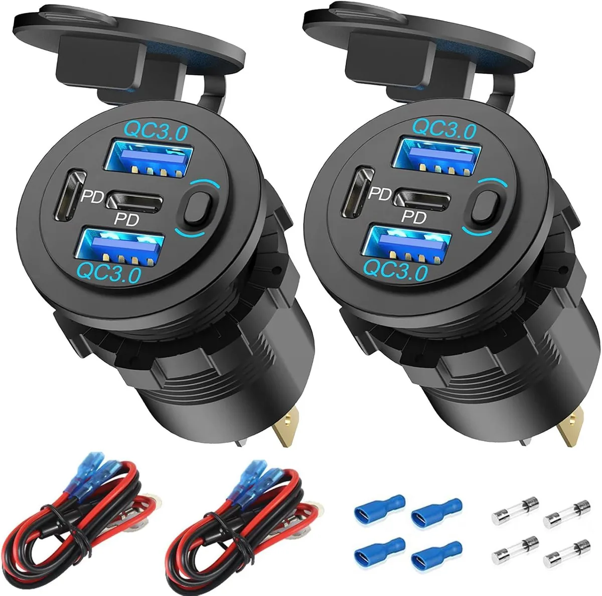 Hamzan Hamzan 2 Pack 12V 4 Port Car Charger 78W PD3.0 QC3.0 Waterproof — product photo