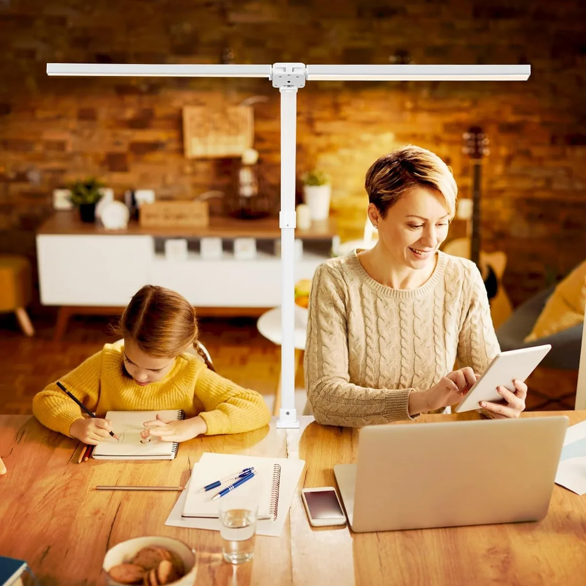 BFKK BFKK Double Head LED Desk Lamp 24W 5 Colour Temps 5 Dimmable Clamp White — product photo
