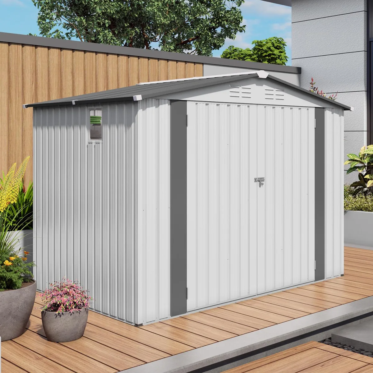 tuphen tuphen Metal Trellis White+Gray 92.91×68.9×72.83 in — product photo