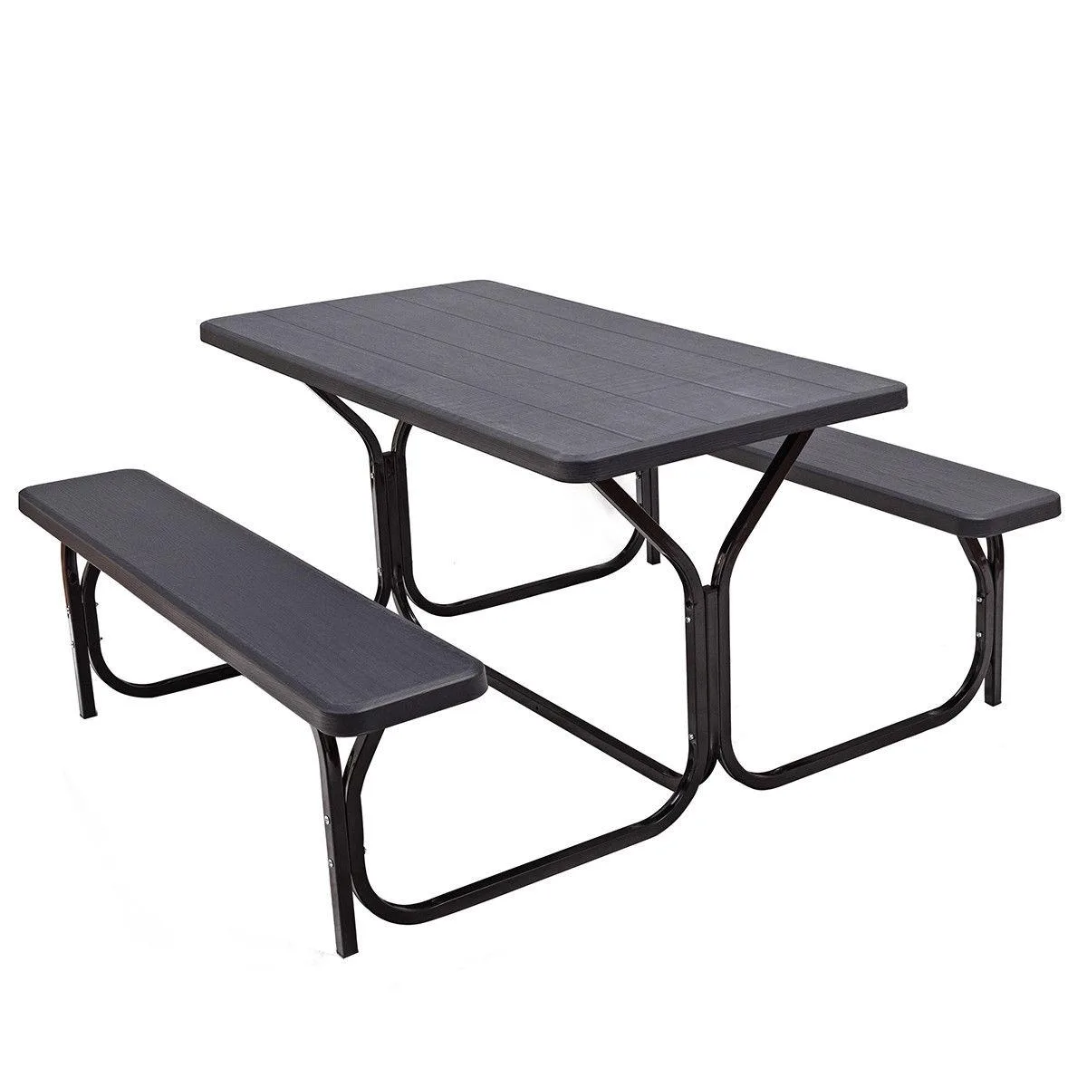 SlickBlue SlickBlue HDPE Picnic Table Bench Set Metal Base Black 54x59x28.5in 44lbs — product photo
