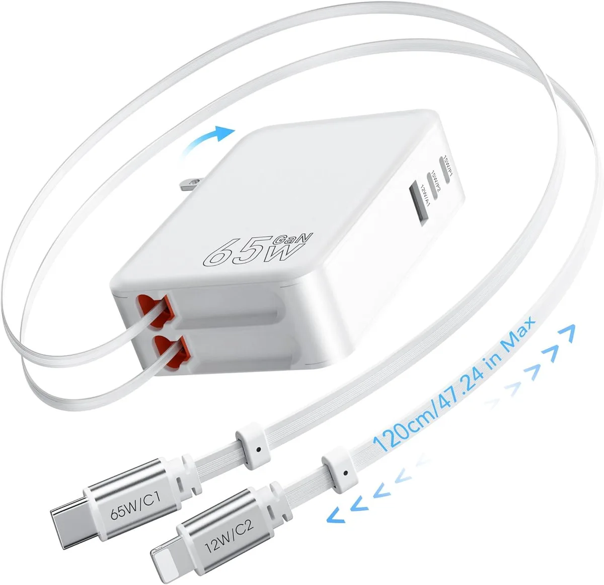 FORIDA FORIDA 65W 5-in-1 Retractable AC Adapter 3.94 ft — product photo