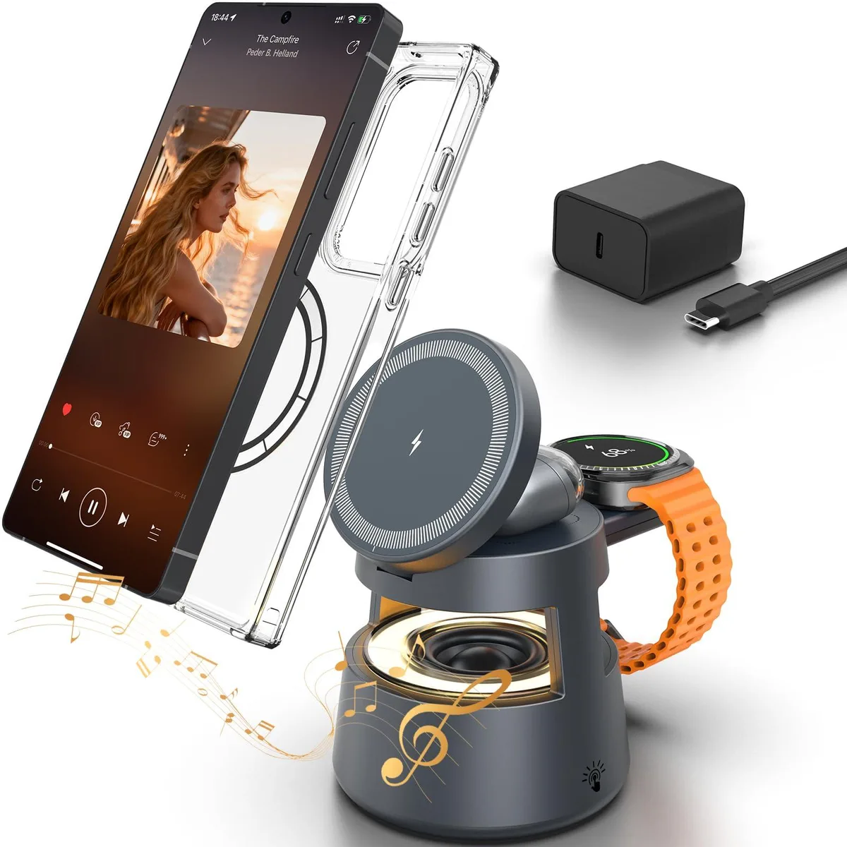  ZenGoose OJD-132 5-in-1 Magnetic Wireless Charger with Bluetooth Speaker and Night Light — product photo