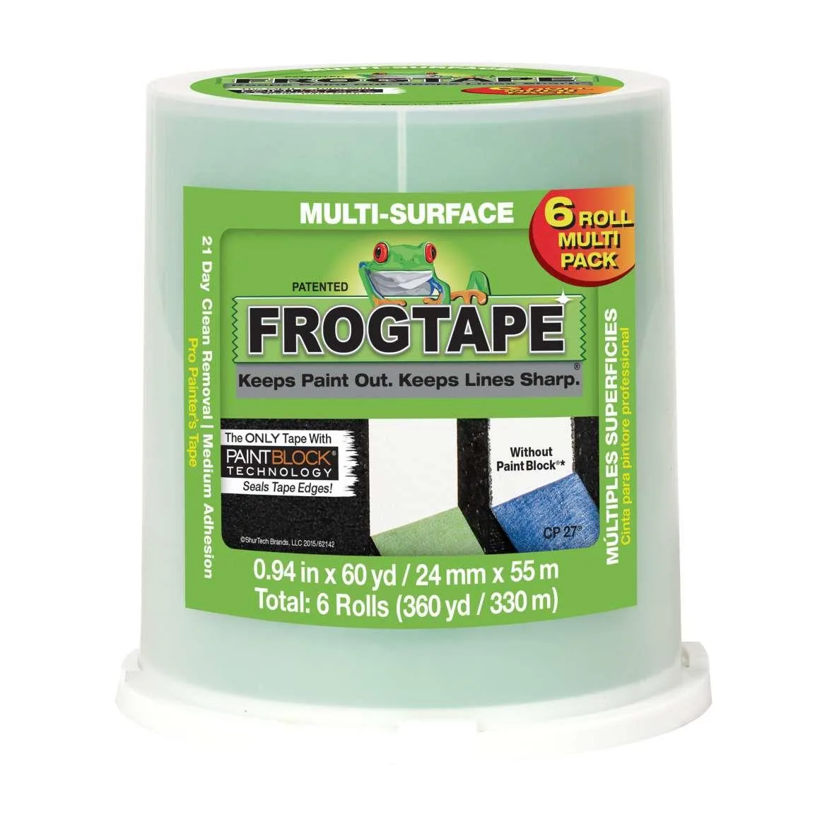 Six rolls of green painter's tape, 0.94 inch wide by 60 yards long