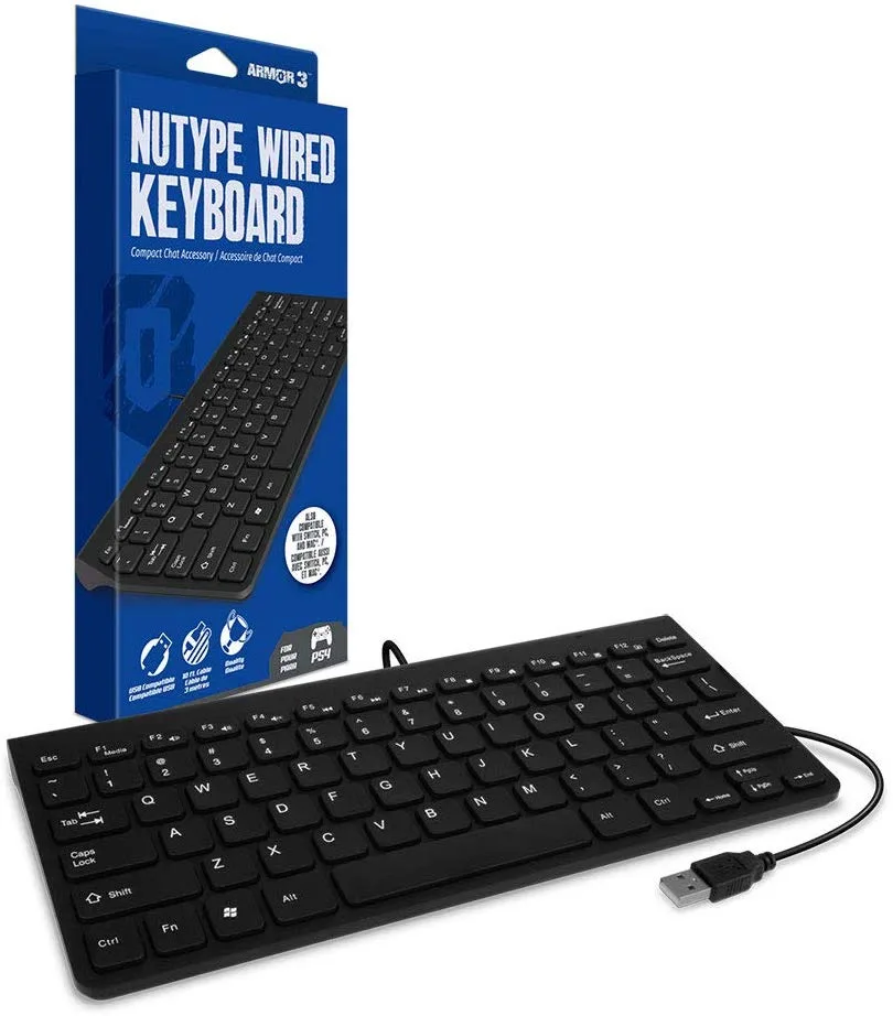 Black wired keyboard with 10 ft cable for PS4