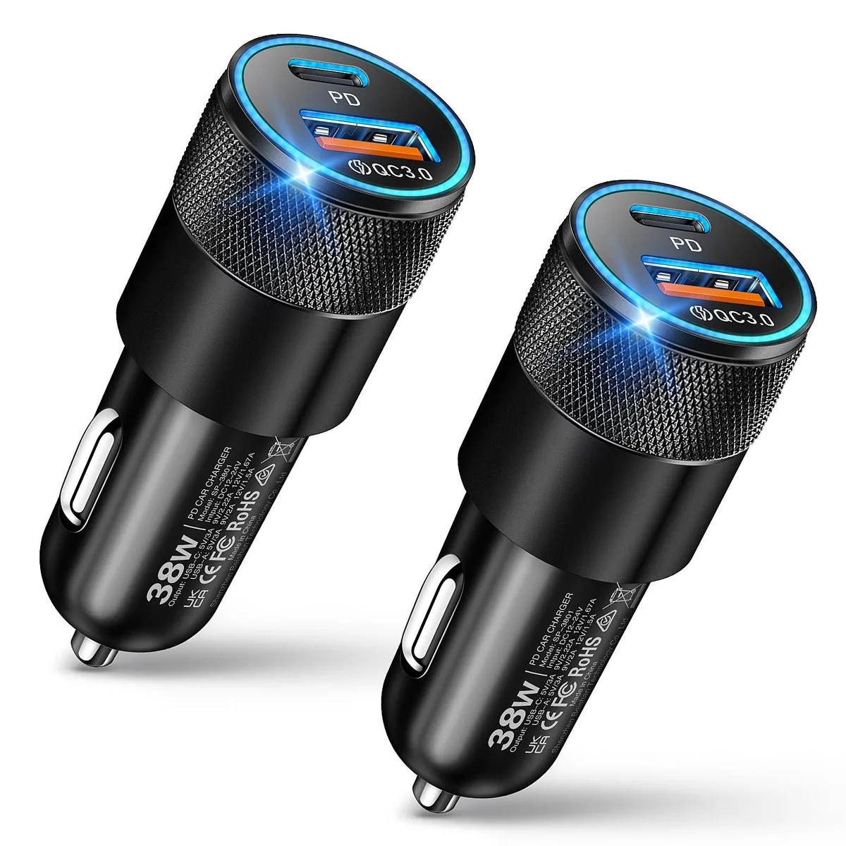 No Sew No Sew 2-pack 38W USB-C &amp; USB-A car charger — product photo
