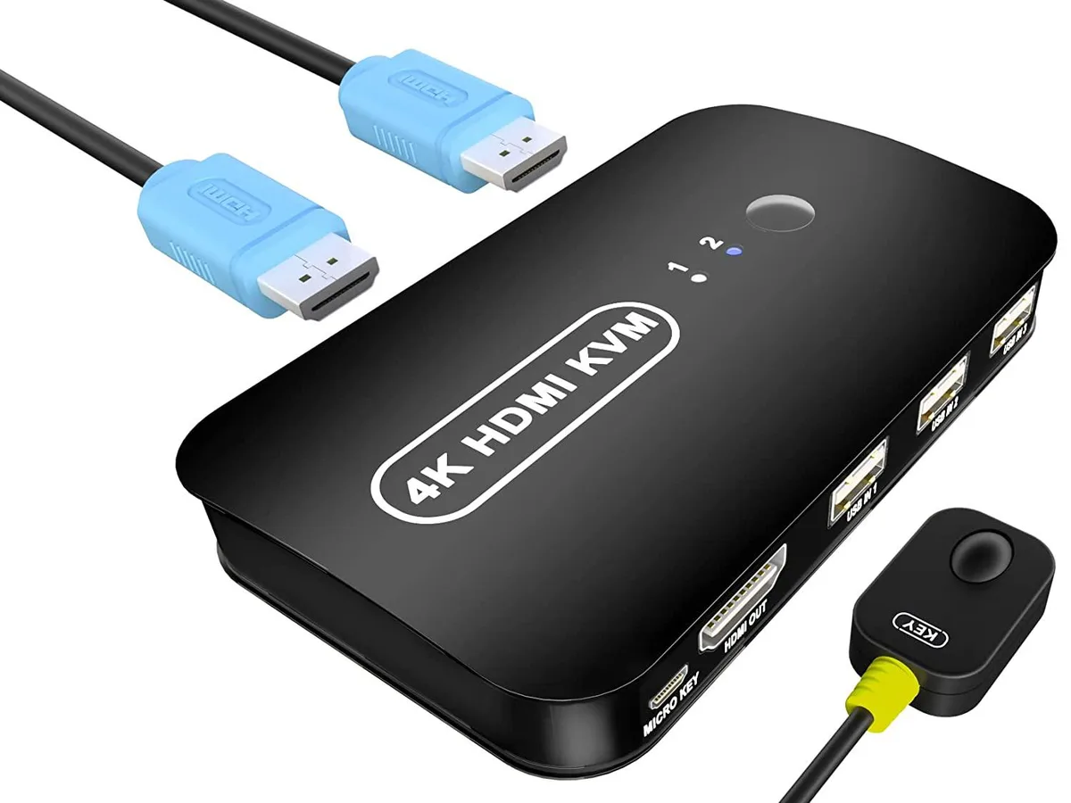 FOCUSTEC FOCUSTEC HDMI KVM Switch 2 Port 4K@30Hz 4 Cables Desktop Controller — product photo
