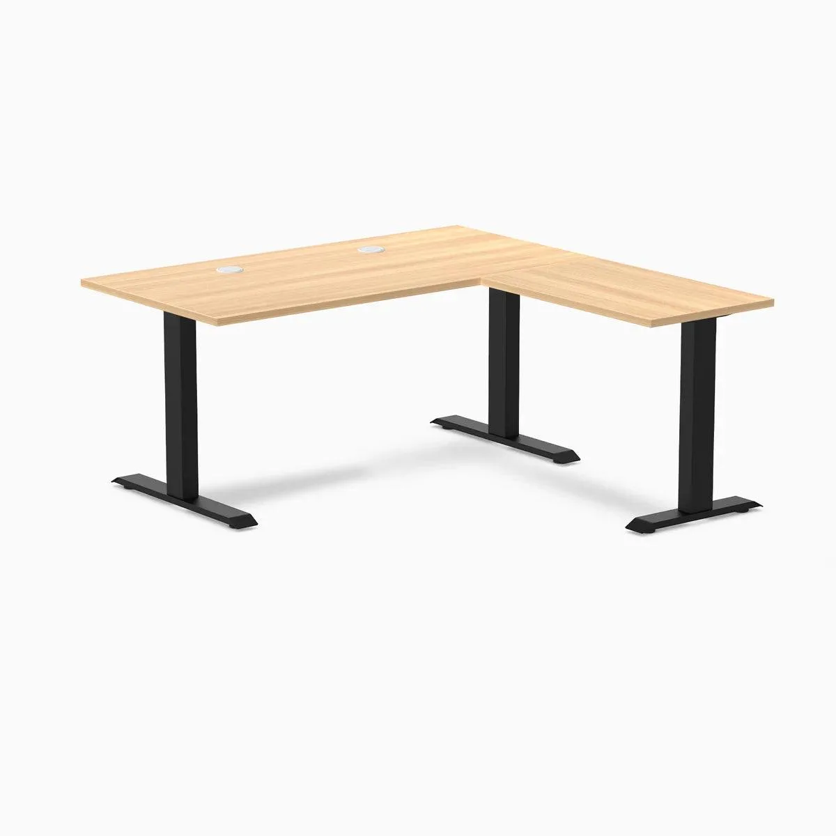 Desky Desky Zero Laminate L-Shape Desk Sublime Teak Matte Black 59 x 61 in with Grommets — product photo