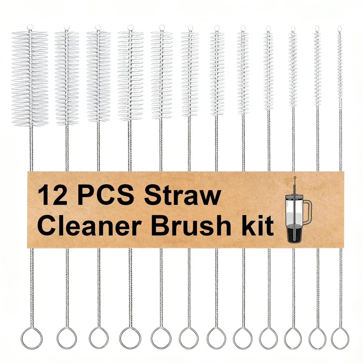Set of twelve long slender brushes with stainless steel handles and soft nylon bristles