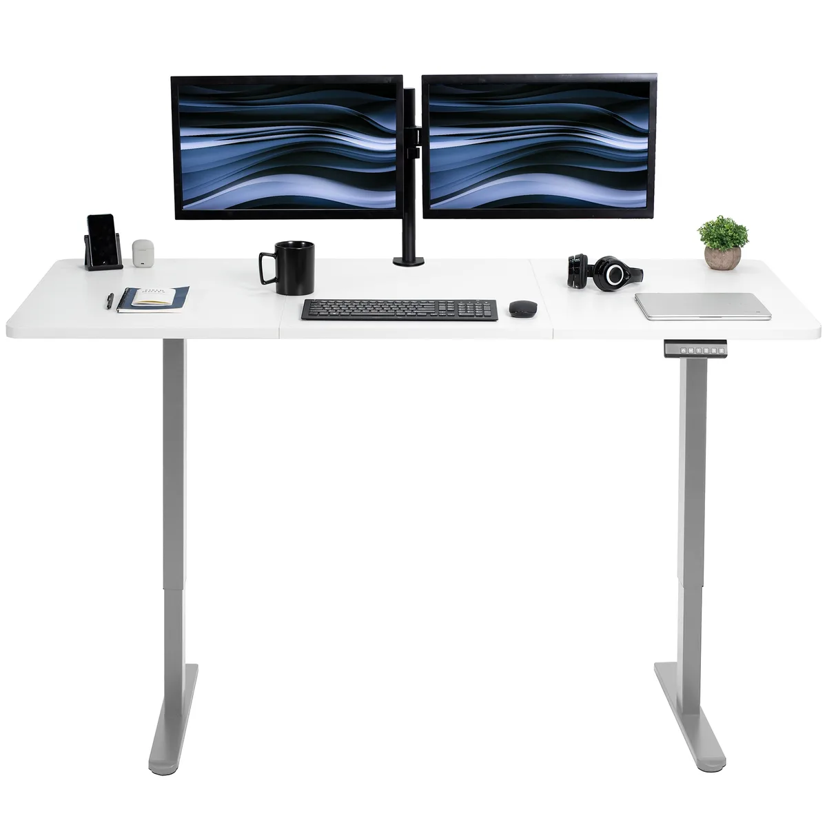 VIVO VIVO Electric Dual Motor Standing Desk 71 x 30 White Top Gray Frame 220 lbs — product photo