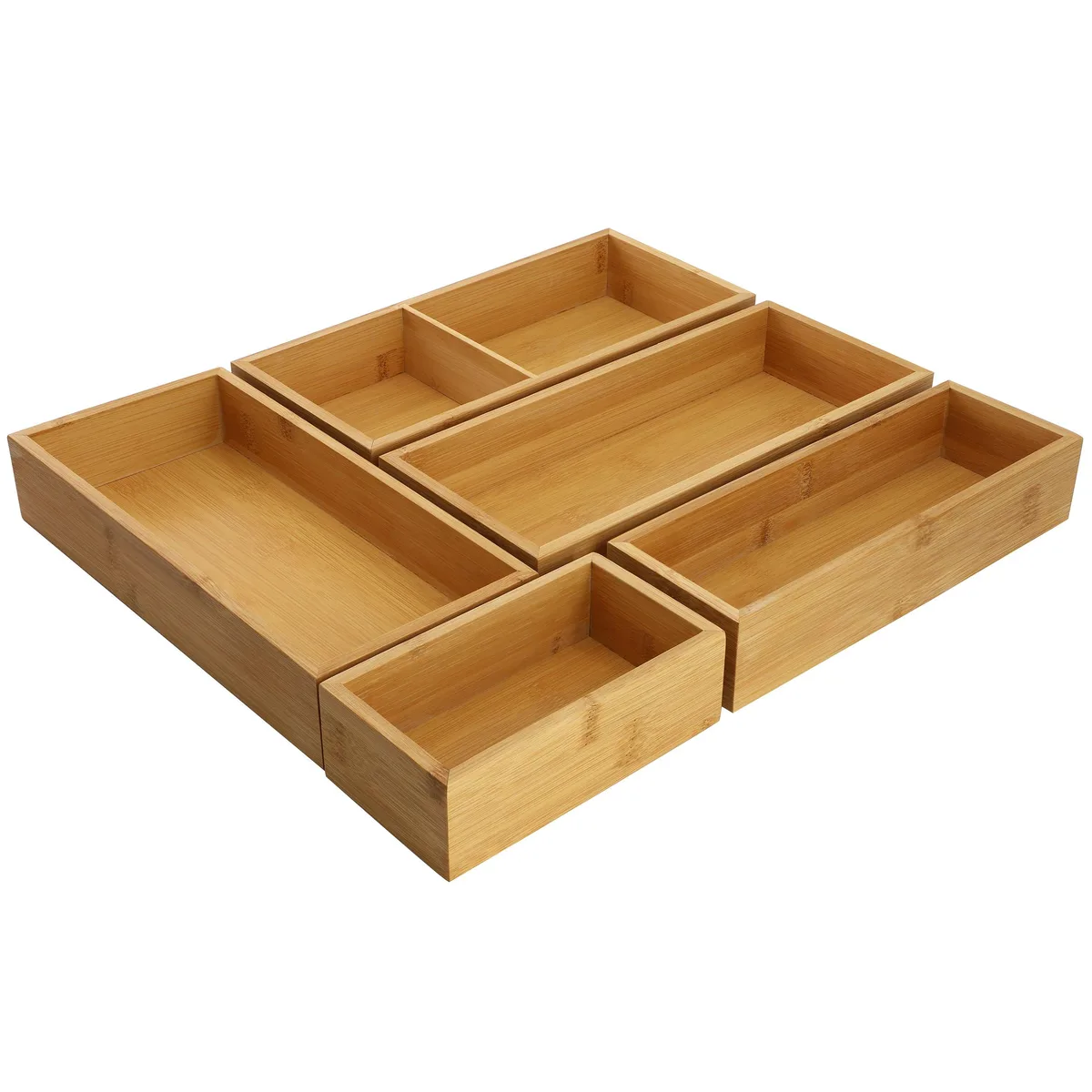 MegaChef MegaChef 5 Piece Bamboo Storage Trays Light Brown — product photo