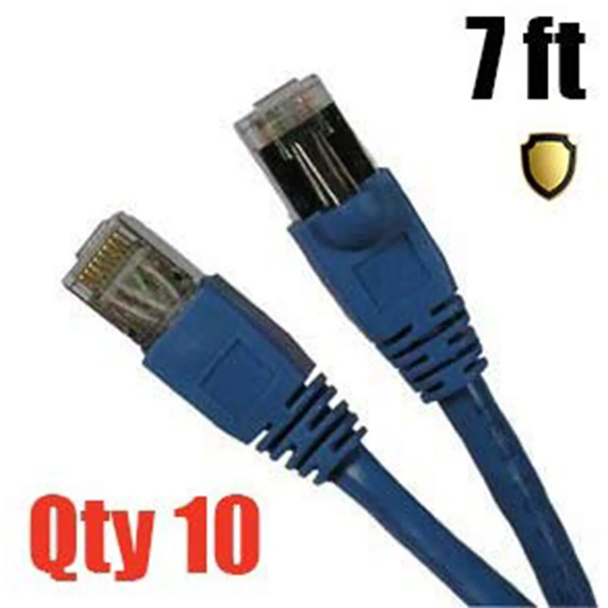 Ten blue shielded Cat6 patch cables with molded boots