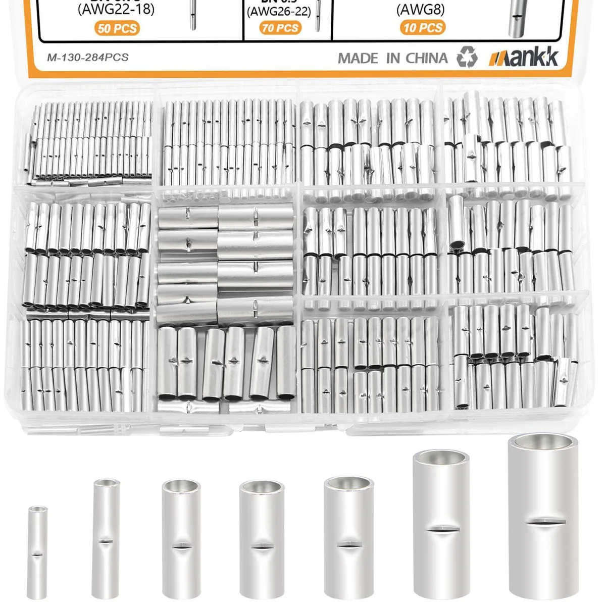  M-130-284PCS 284PCS 26-6 AWG Non-Insulated Butt Connector Kit — product photo