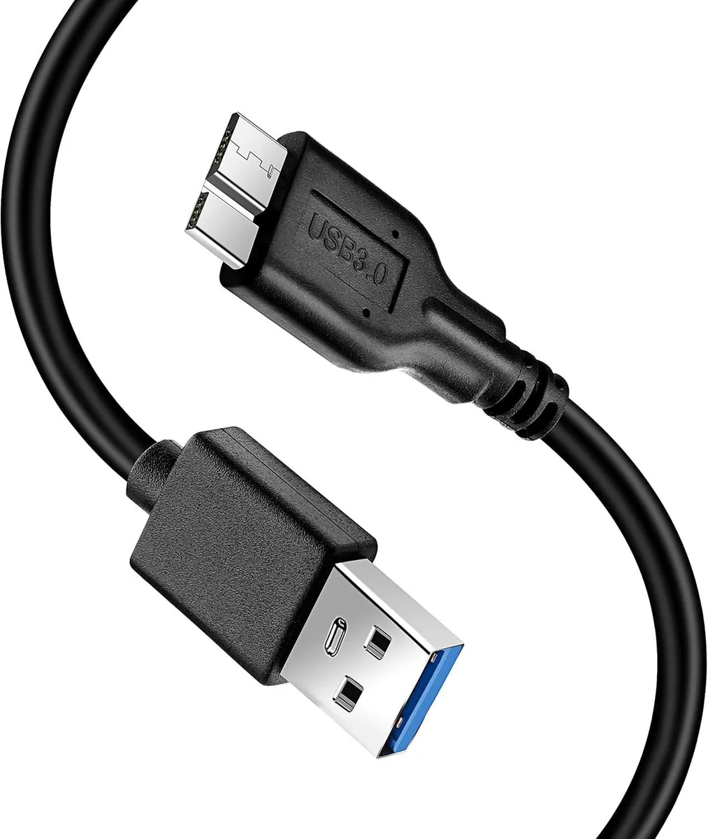 Short blue Micro USB 3.0 cable with Type A and Micro B plugs