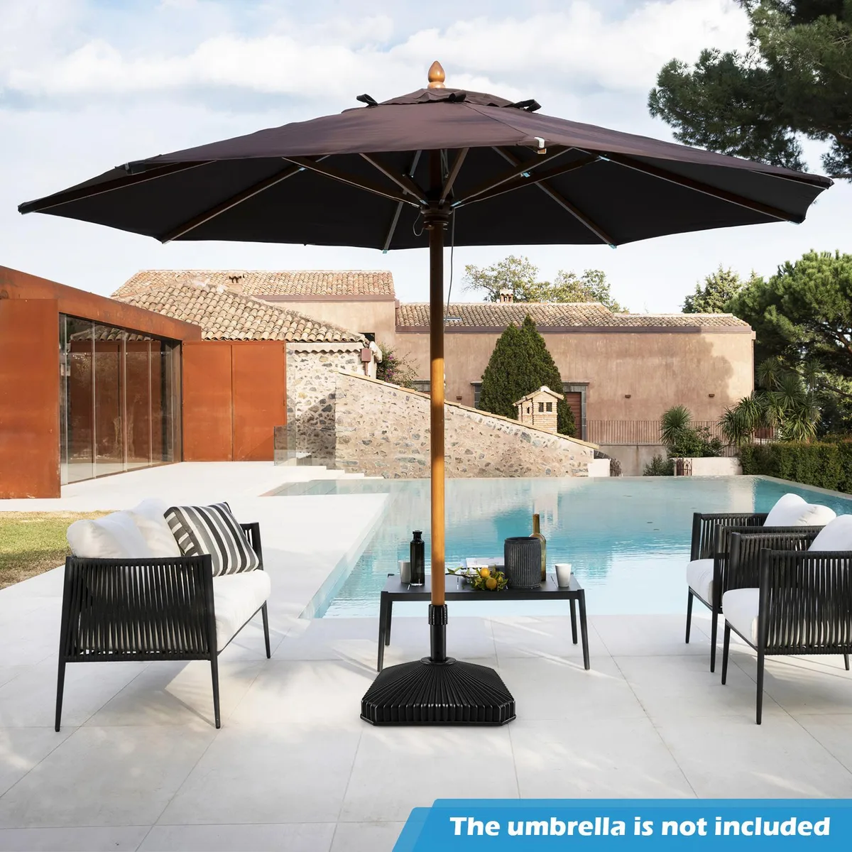 Black square umbrella base with shell texture and three coupler rings