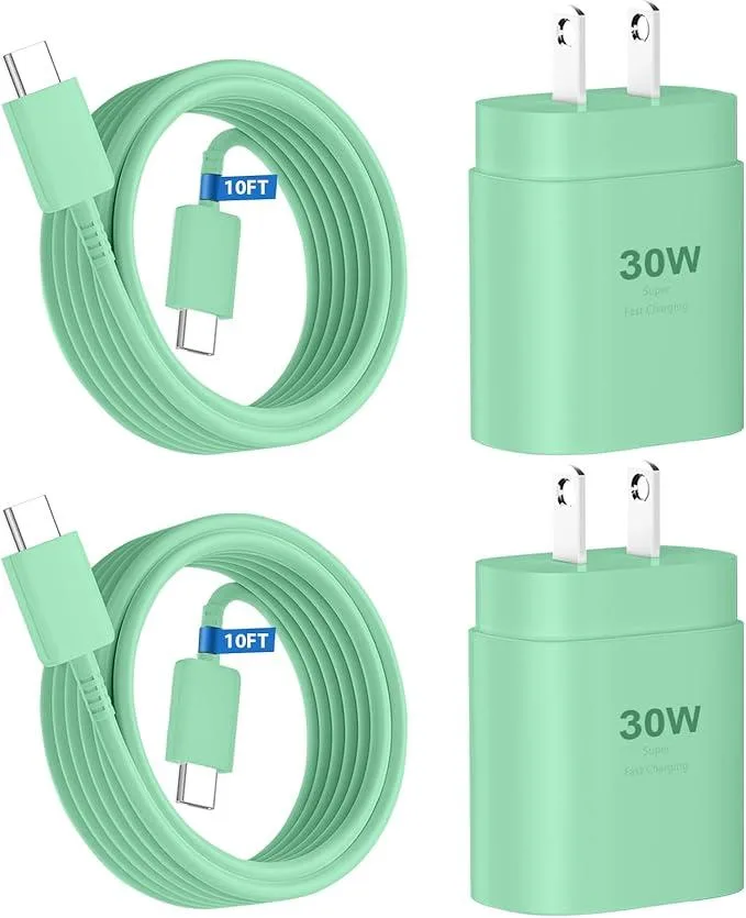 30W USB-C Charger with 10ft Cable Green — product photo