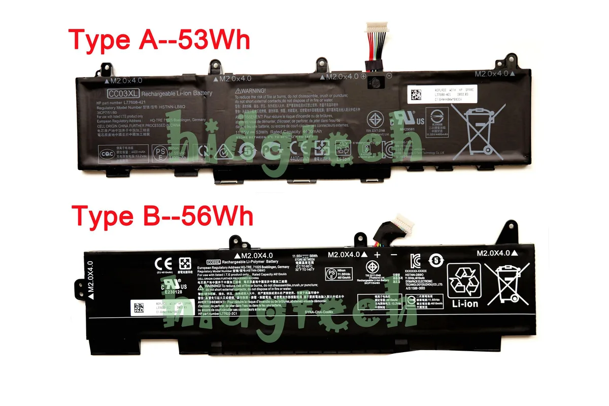 Beisite Beisite CC03XL laptop battery 53Wh 56Wh 11.55V for ZBook Firefly 14 G7 G8 EliteBook 830 835 840 845 G7 G8 — product photo