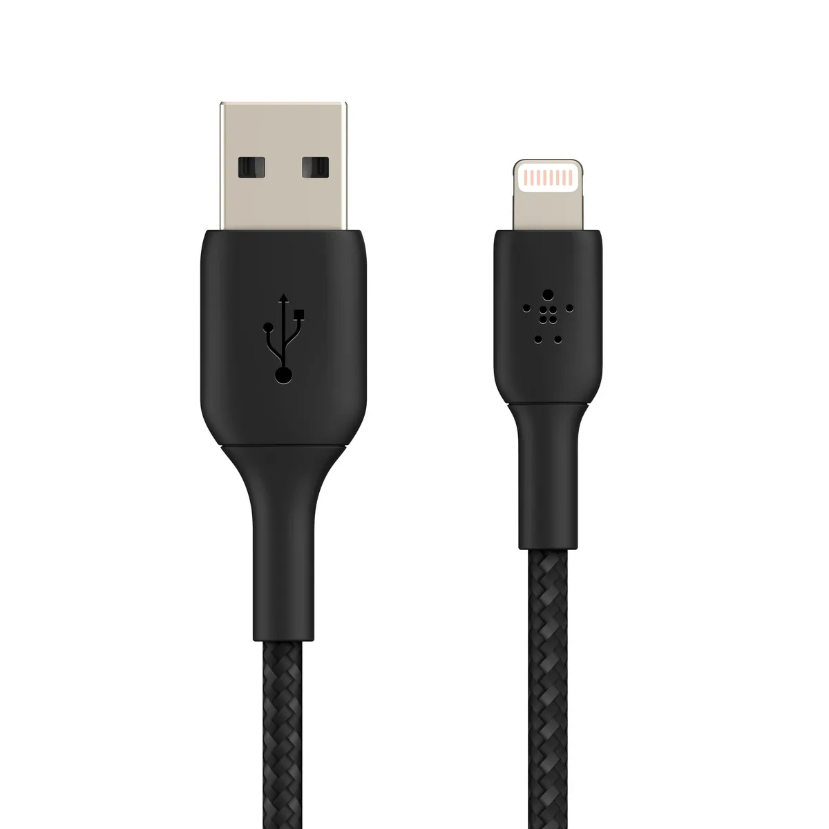 Black braided Lightning-to-USB-A cable, 3.3 ft