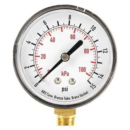 Value Brand Value Brand Commercial Pressure Gauge 0-15 psi 2 1/2 in Dial 1/4 in — product photo