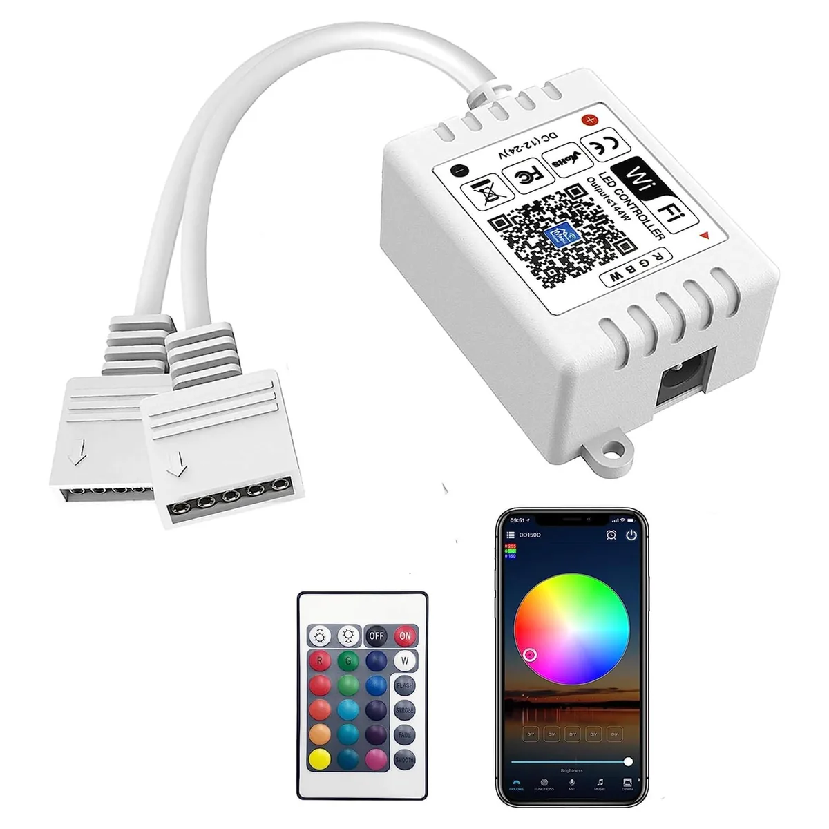  Westinghouse GL-C-008P 2-output 5-pin RGBW WiFi fan accessory with 24-key remote — product photo