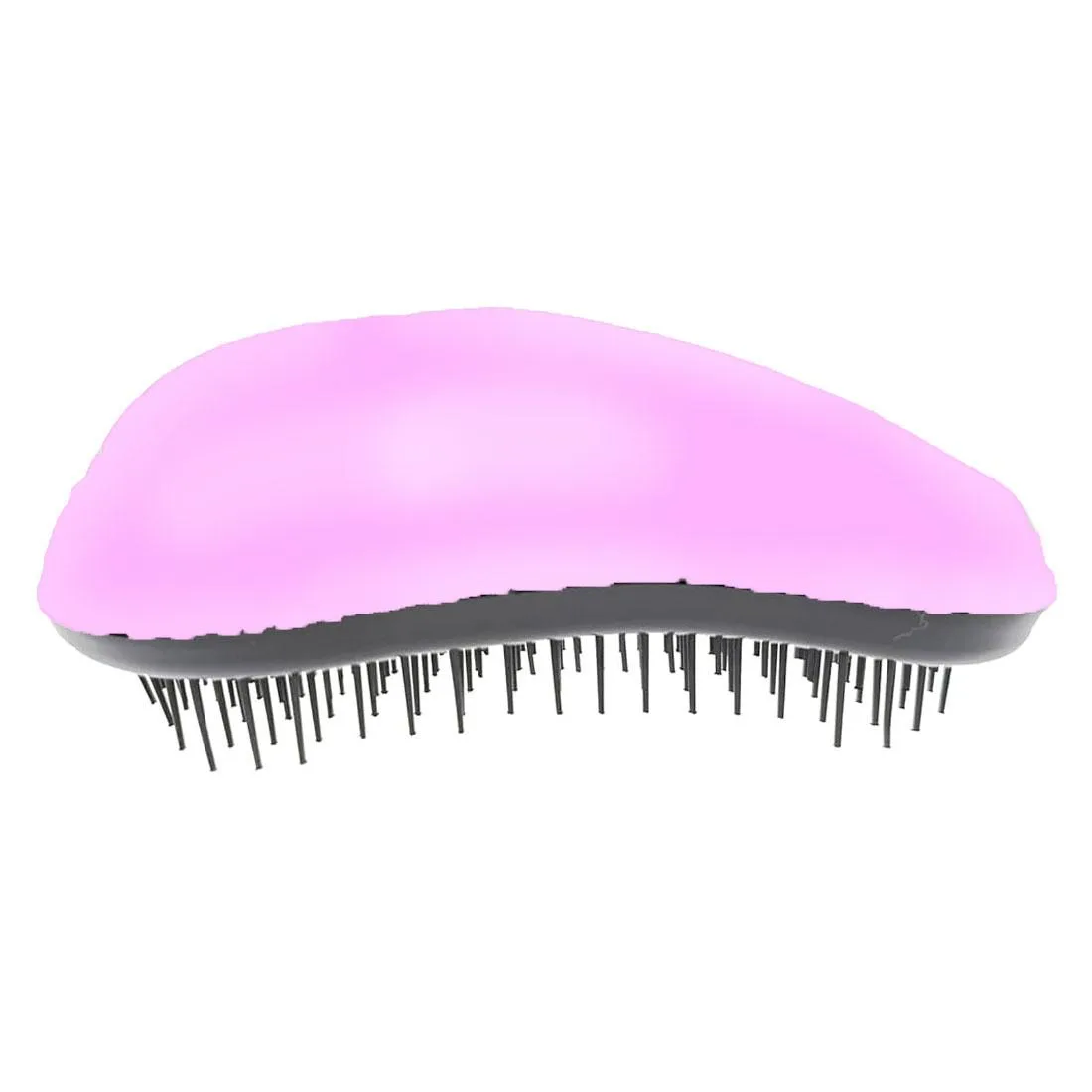 Pink plastic hair detangler brush with flexible bristles