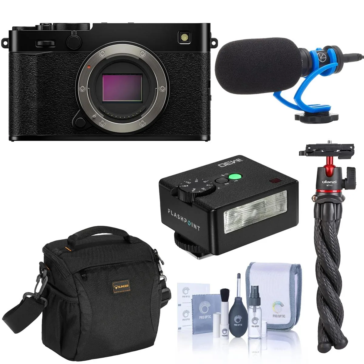 Black rangefinder-style mirrorless camera with aluminum top plate and 23mm f/2.8 lens