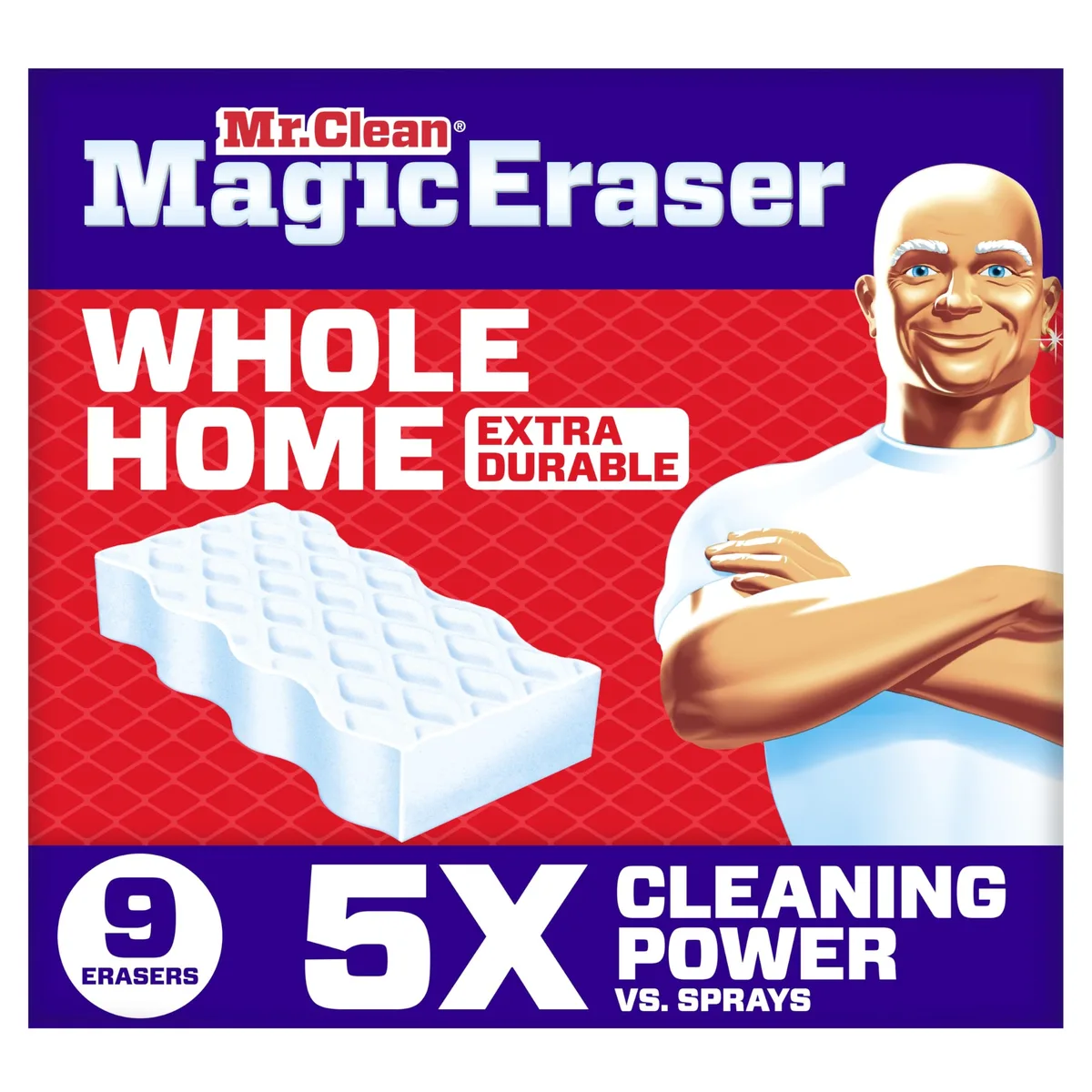 Nine white melamine cleaning sponges in rectangular block form