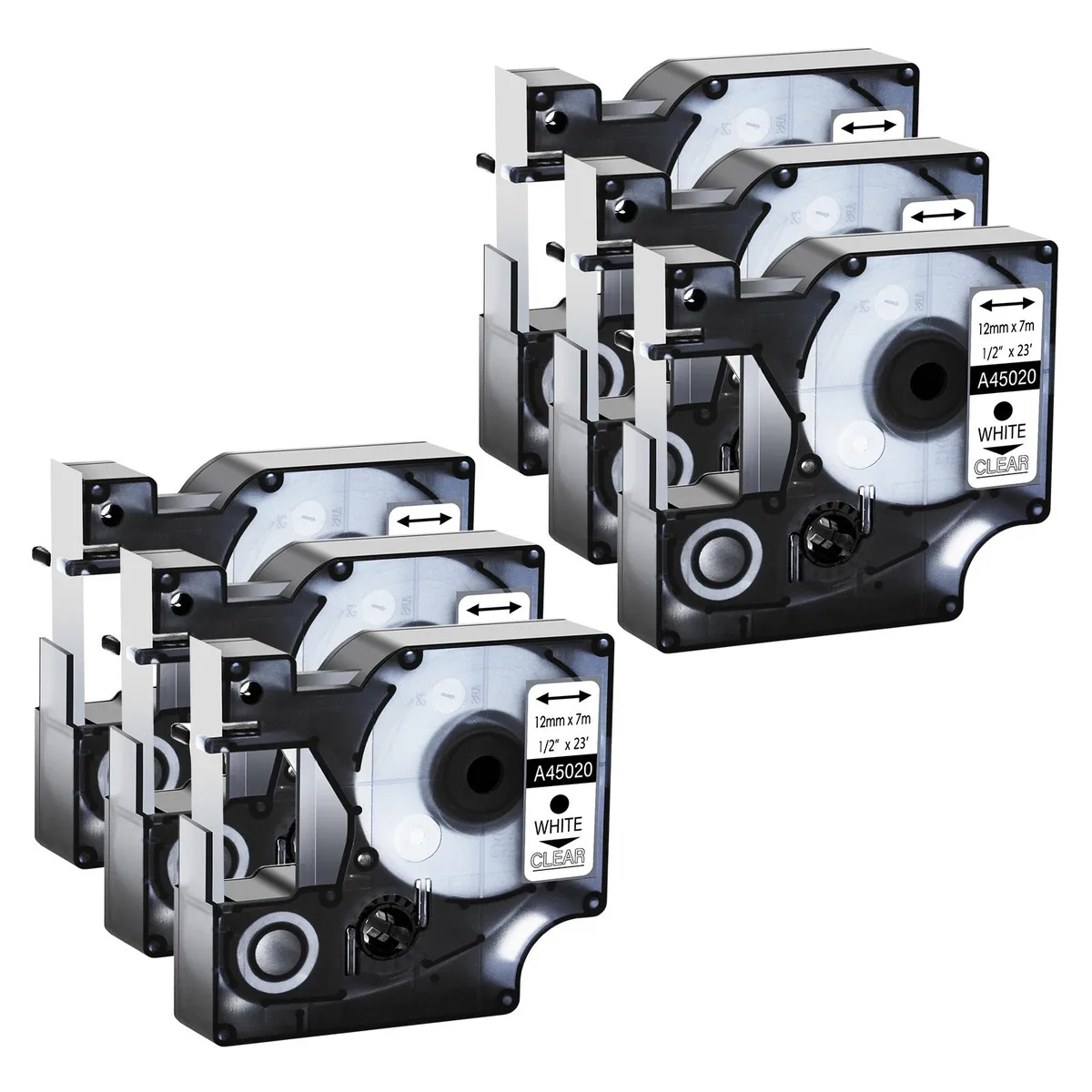 GREENCYCLE GREENCYCLE D1 Label Tape 6 Pack White on Clear 12mm 23ft — product photo