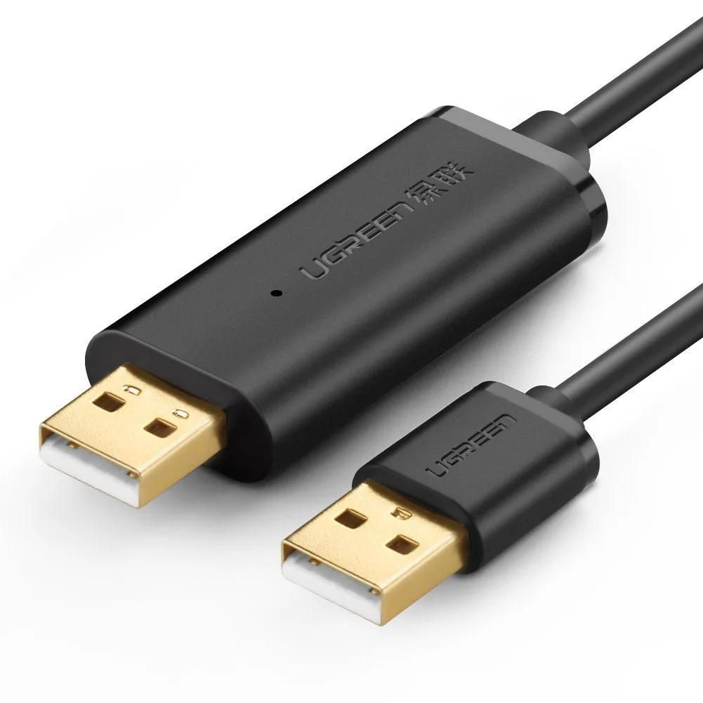 Black USB 2.0 data transfer cable, two male connectors, 2m length