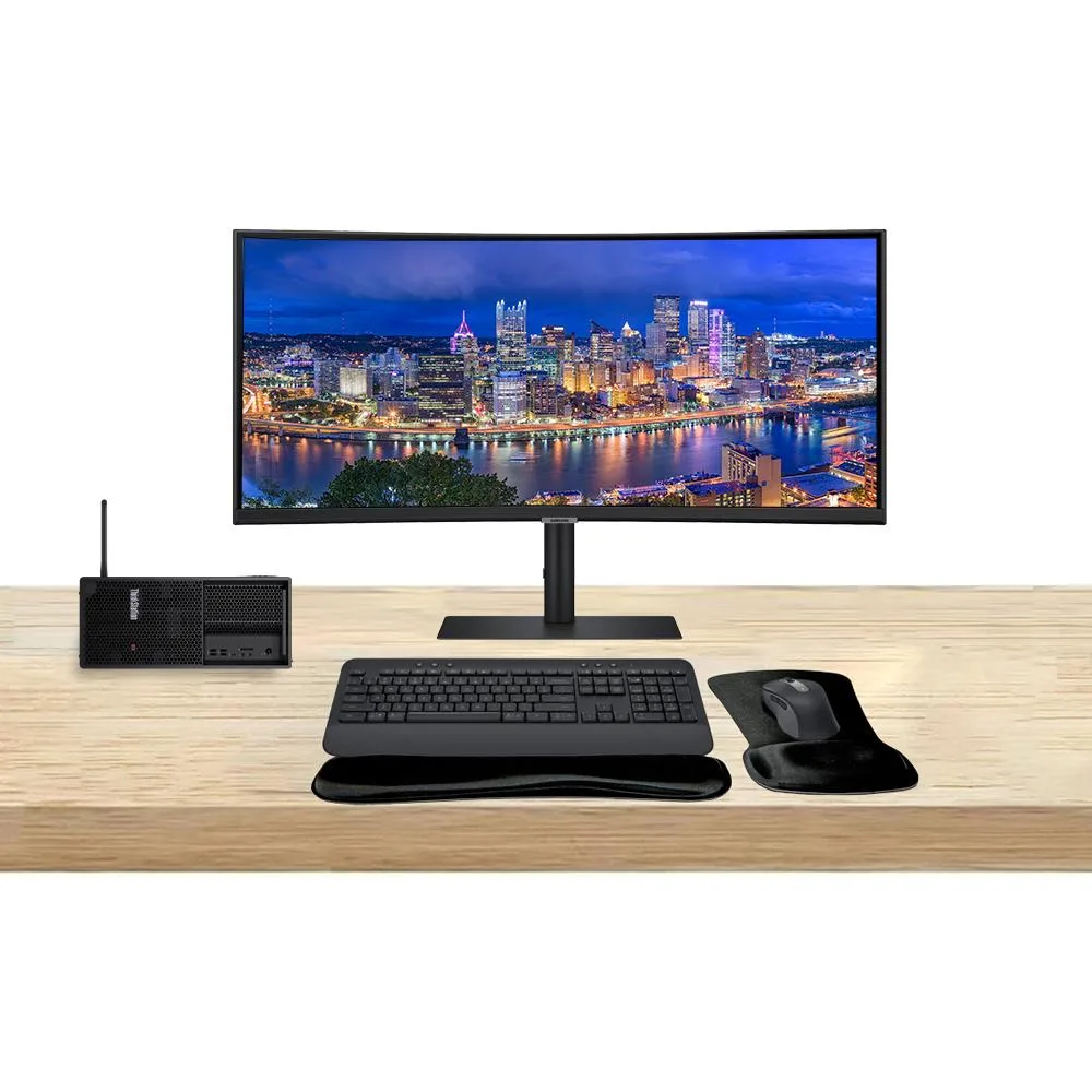 Lenovo Lenovo ThinkStation P3 Tower i7-14700K 64GB 1TB RTX A4000 16GB ViewFinity S95UC 49 MK650 T2U Plus desktop PC — product photo