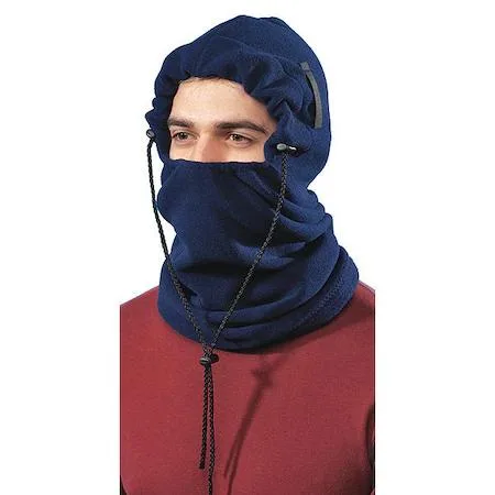 Navy polyester hard hat liner with drawstring and hook-and-loop closure