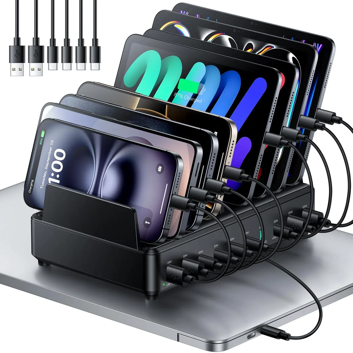  Rocoren RCCT-023 10 Port 400W USB Charging Station with 6 Cables — product photo