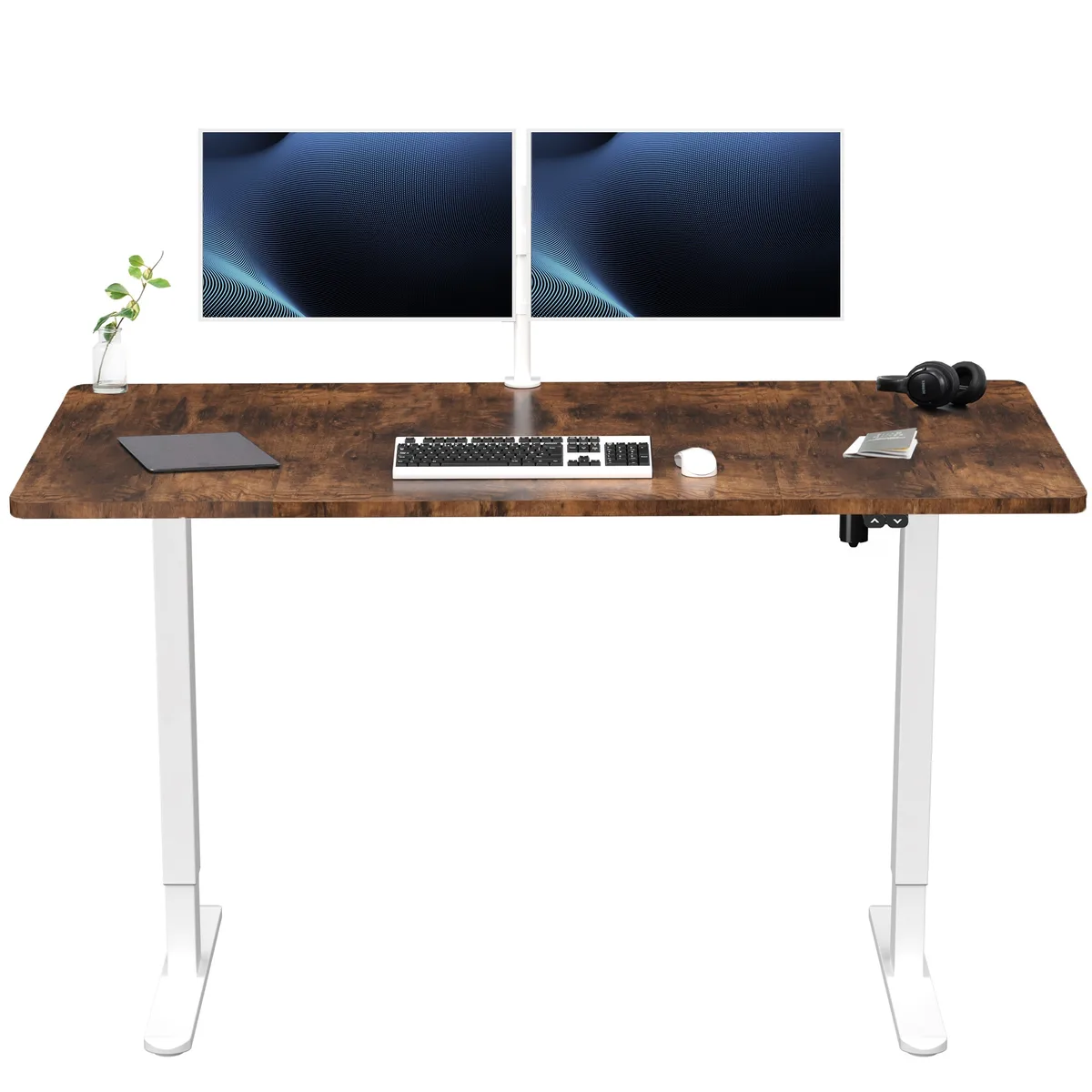 VIVO VIVO Electric 60 x 30 Stand Up Desk Vintage Brown White Frame — product photo