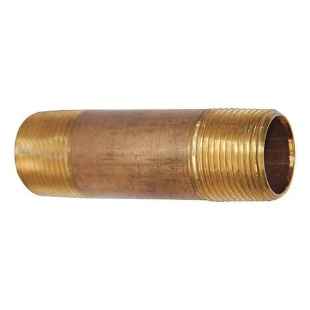 Cylindrical red brass pipe nipple with threaded ends