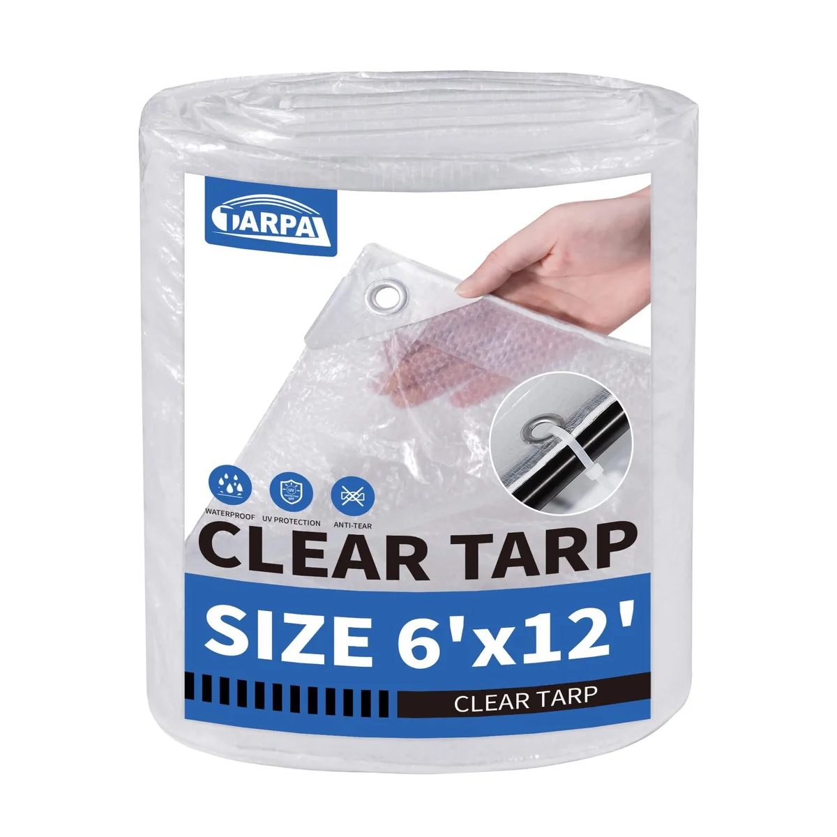 Clear Tarp 6x12ft Waterproof PE Sheeting 35.4in Grommets — product photo