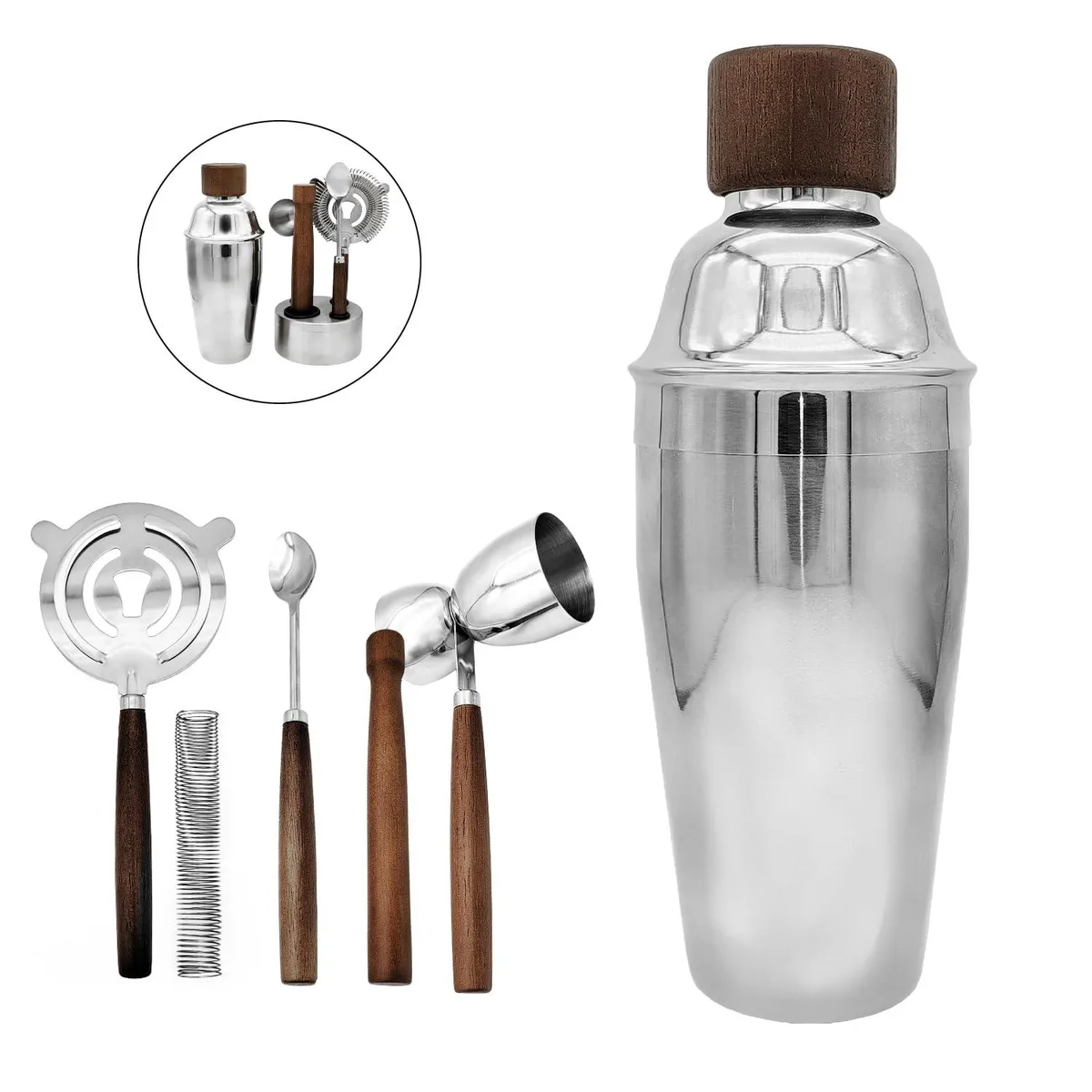 QLEE QLEE 6-Piece Bartending Set 550ml Shaker Silver — product photo