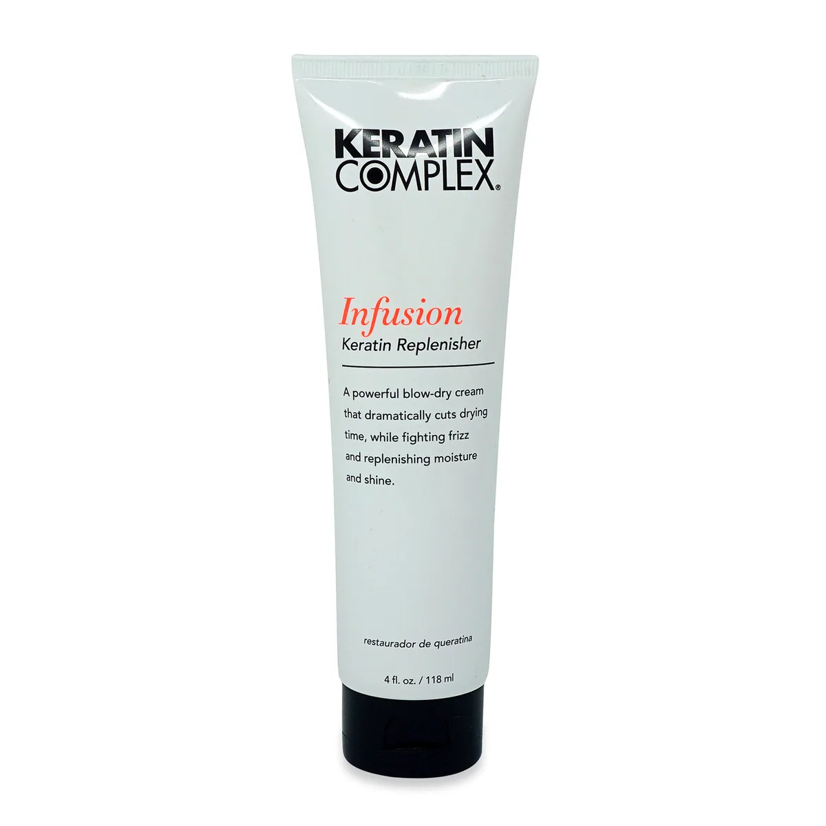 Peach-coloured blow-dry cream in a 118 gram jar