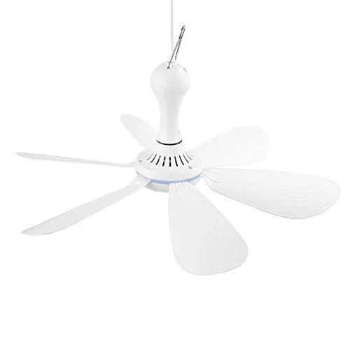 Silver metal ceiling fan with five detachable blades and USB cord