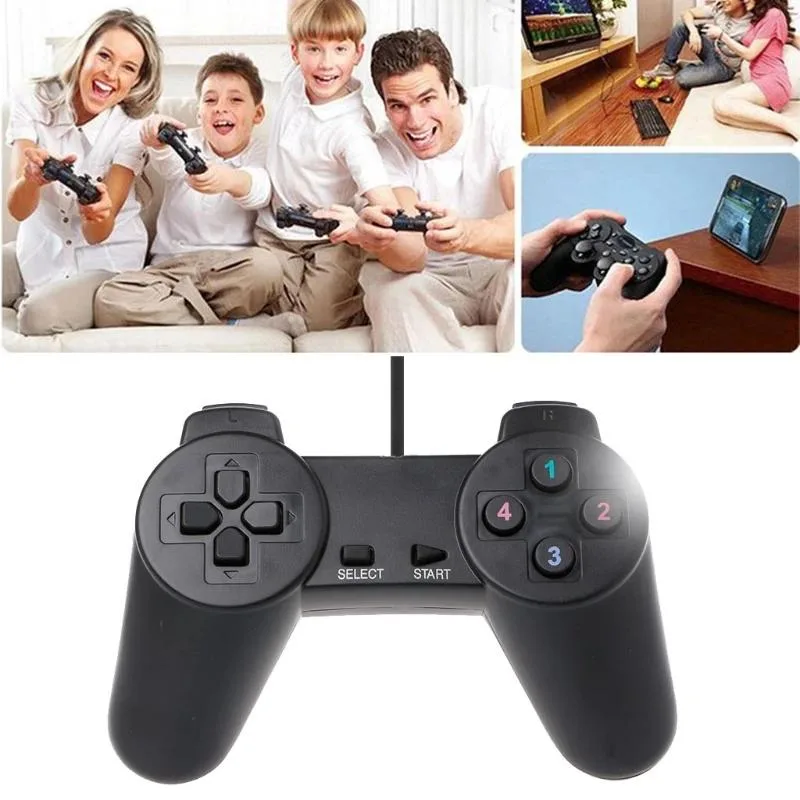 Black wired gamepad, 10 buttons, ABS plastic, 135 cm cable