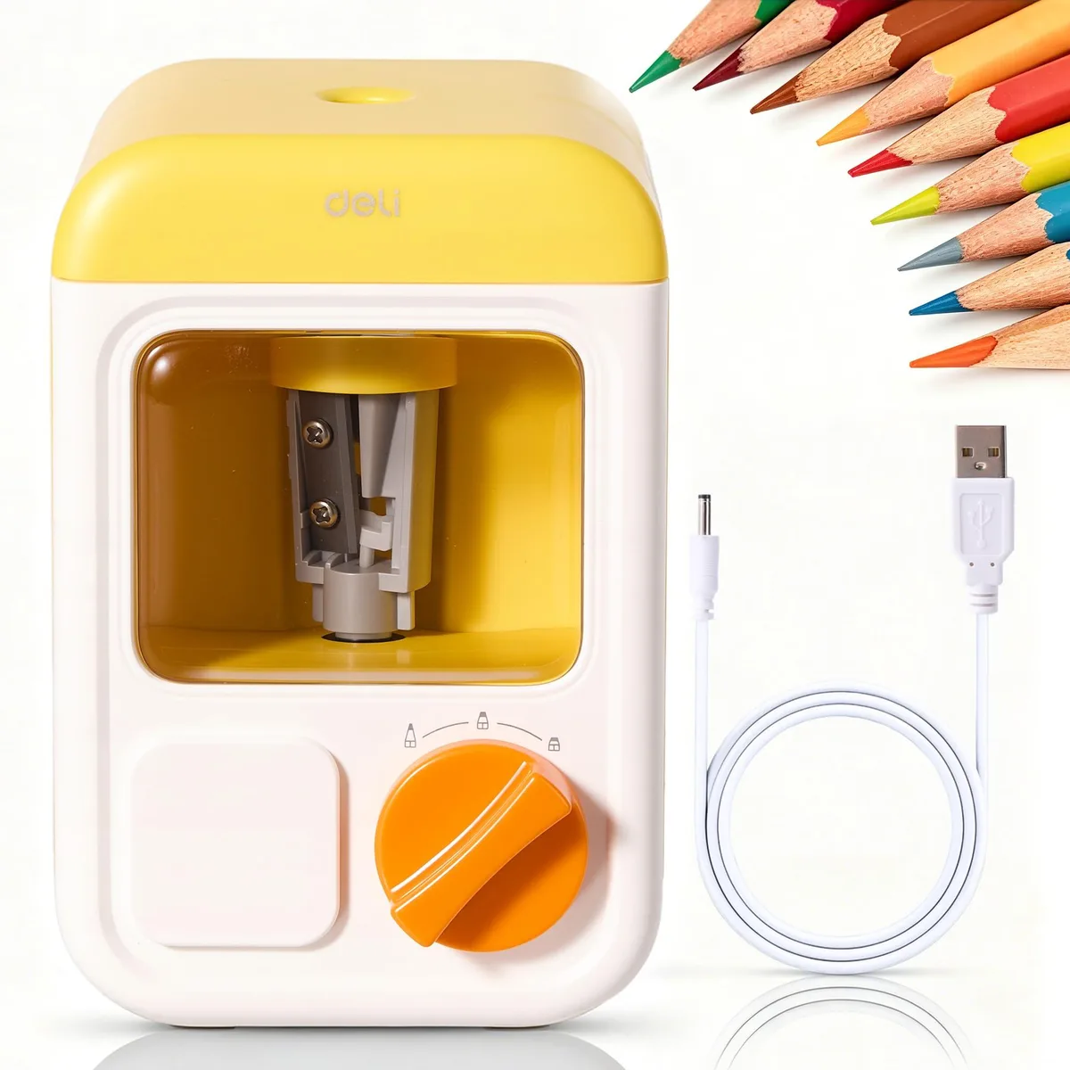deli VA20YL Electric Sharpener, Battery Powered, 6.58 mm Pencil — product photo