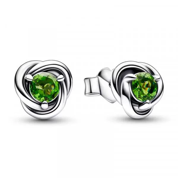 Sterling silver eternity circle stud earrings with spring green man-made crystal centre