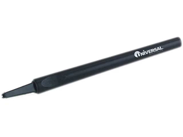 Black wand staple remover with magnet, metal and plastic, six inches long