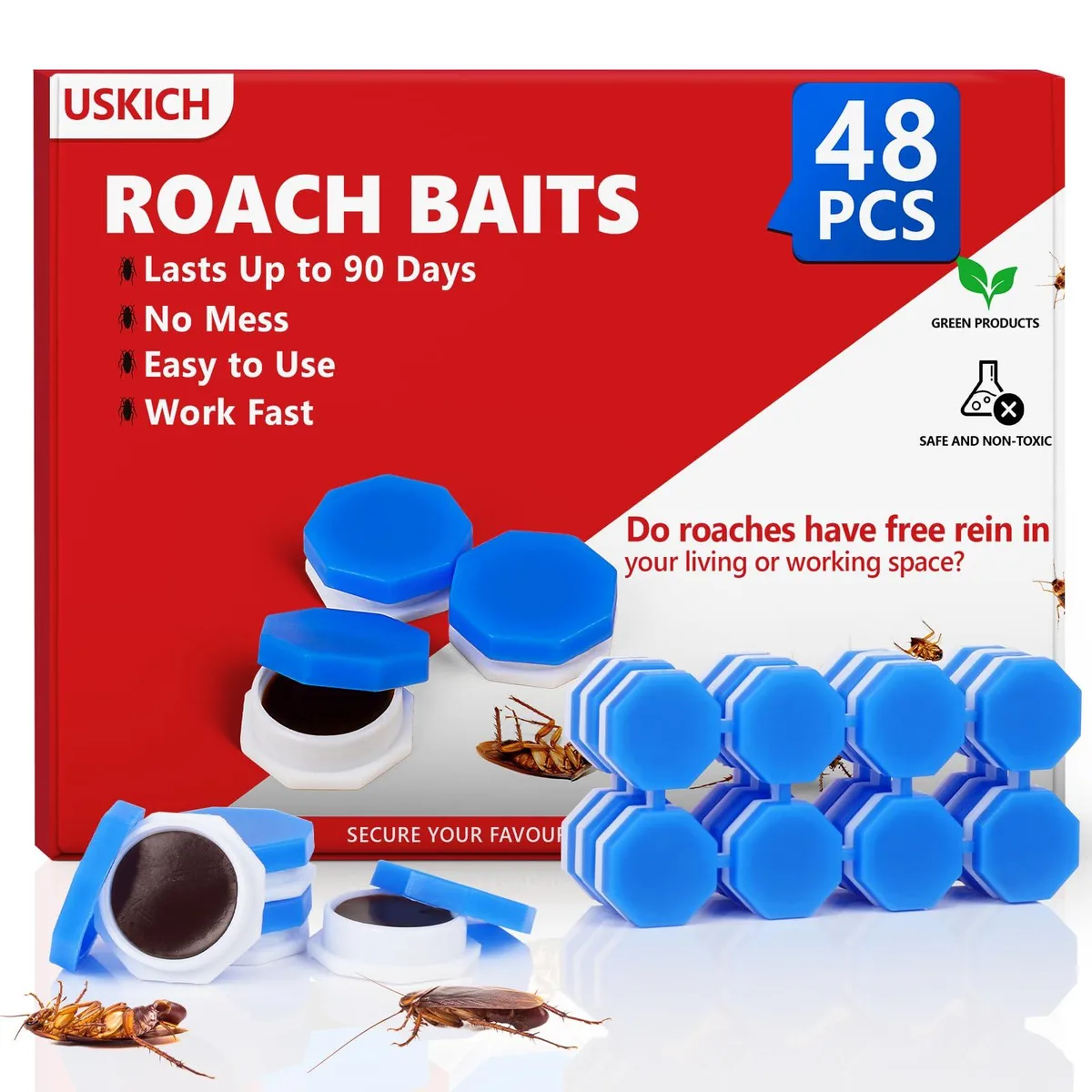 White box containing 48 small gel bait tubes and adhesive strips