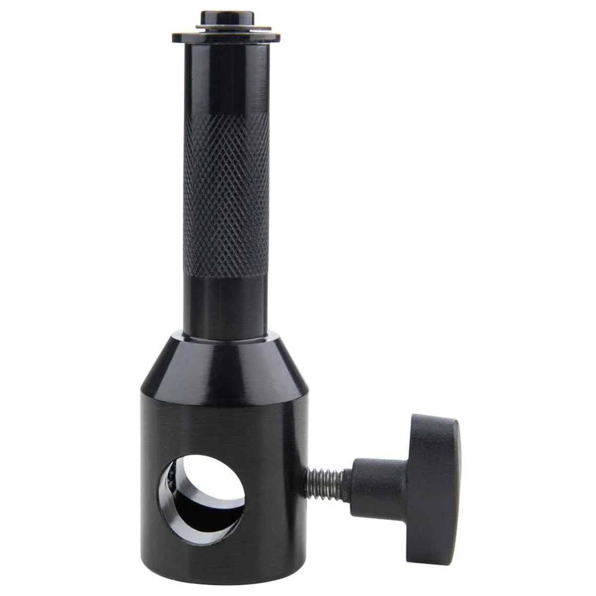 Small black metal adapter with 5/8 inch receiver, about 4.1 inches long