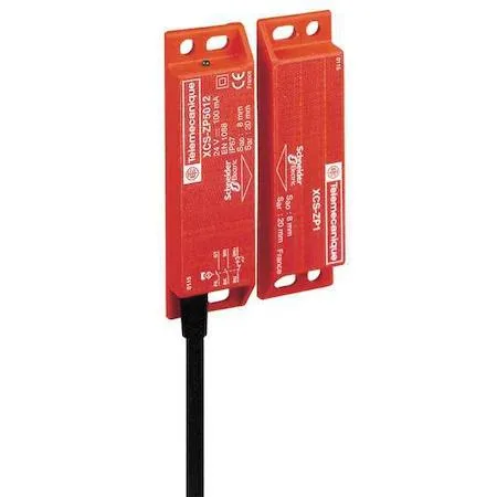 Orange rectangular safety interlock switch with attached 6.56ft cable