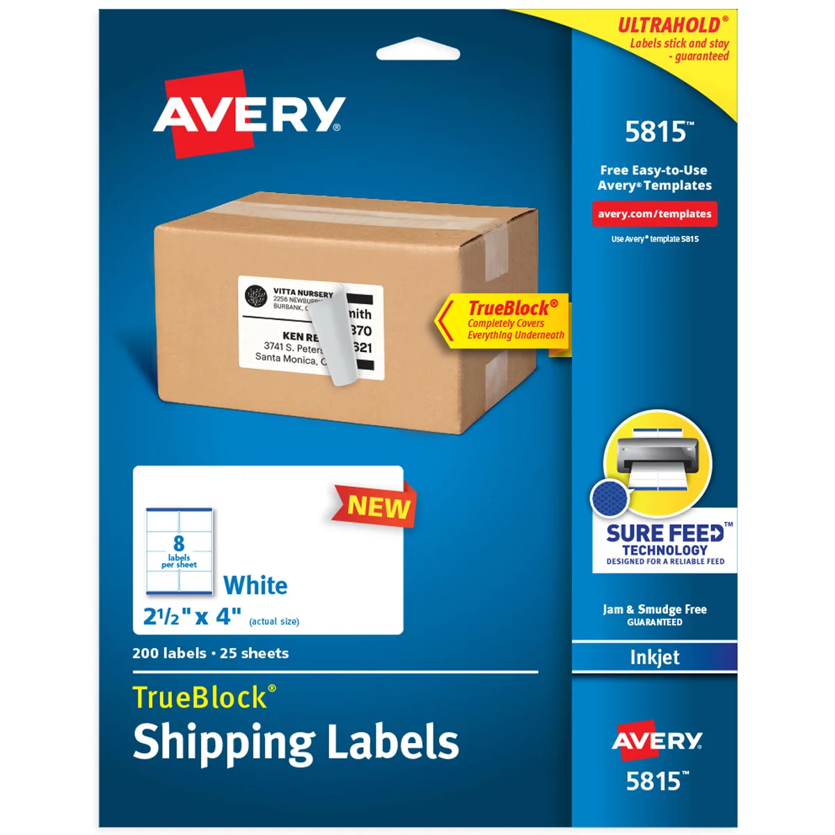 Avery Avery 05815 Shipping Labels 2.5" x 4" White 200 Labels 25 Sheets — product photo