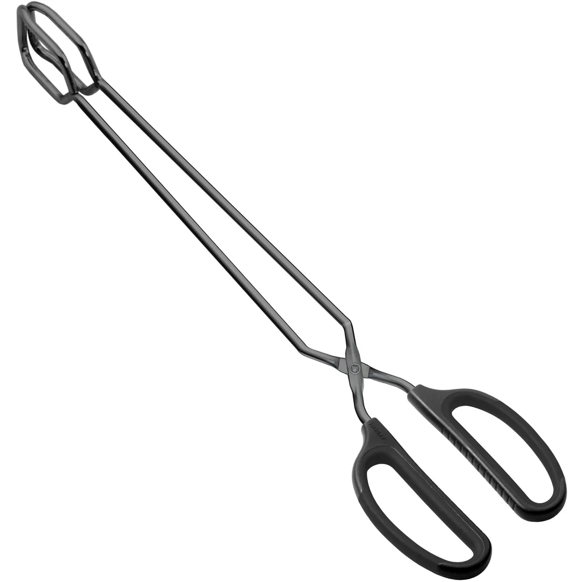 Black 16 inch stainless steel scissor tongs with cushioned grip handles